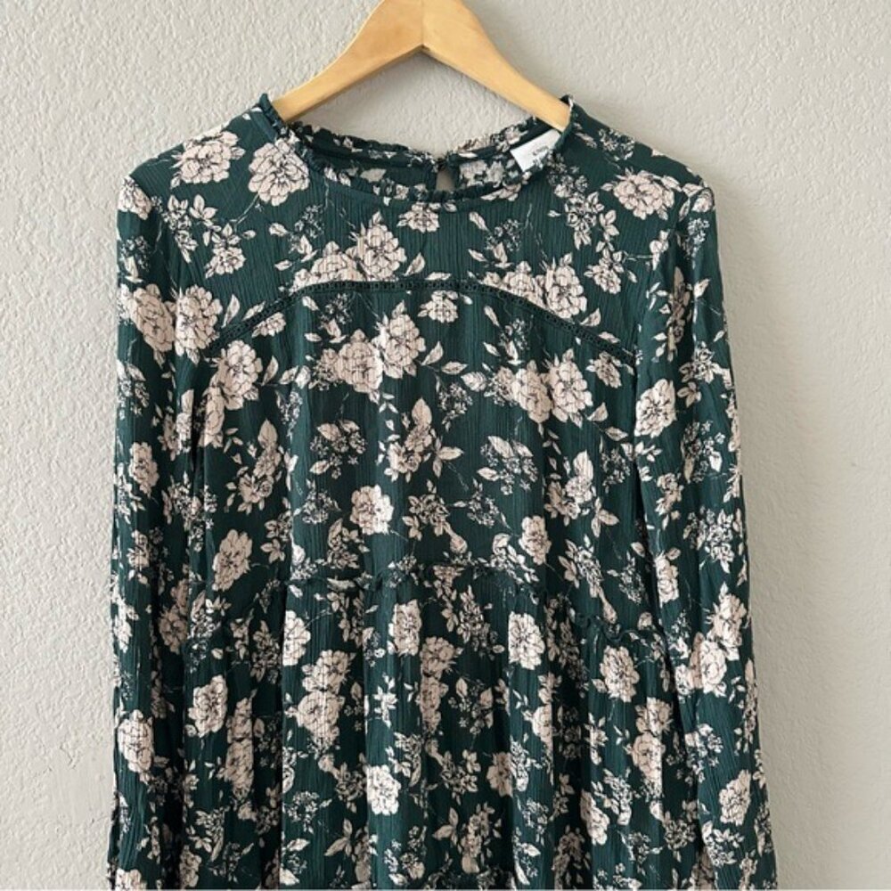 Knox Rose Green Ruffled Tiered Sundress floral-printed babydoll Sz Medium - Picture 4 of 8